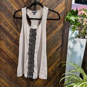 Banana Republic Cream Tank Top with Black Lace Accent